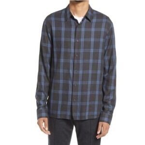 Vince Mens Oceanside Plaid Flannel Button Up XL‎ Blue Black Outdoor Cabin